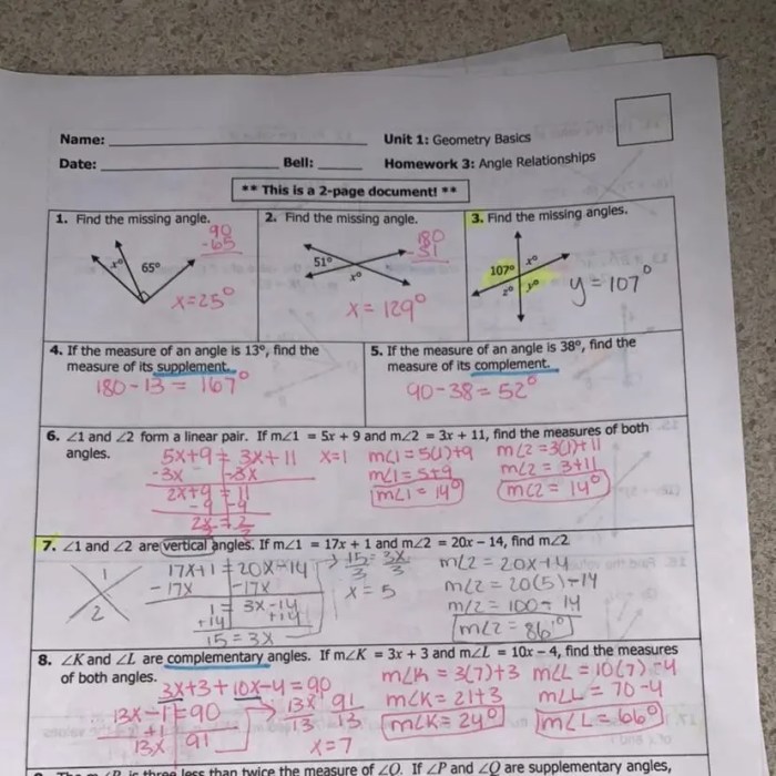 Angle relationships worksheet 2 answer key