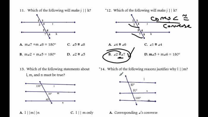 Proving lines parallel worksheet answers