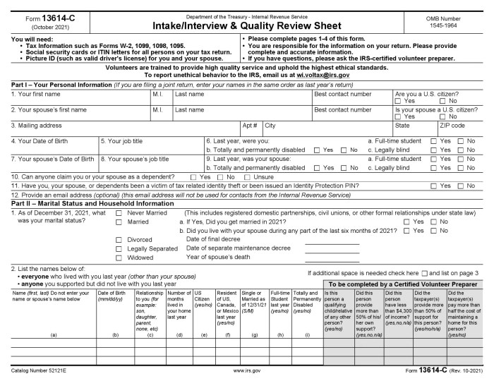 A date must be entered on form 13614-c part ii