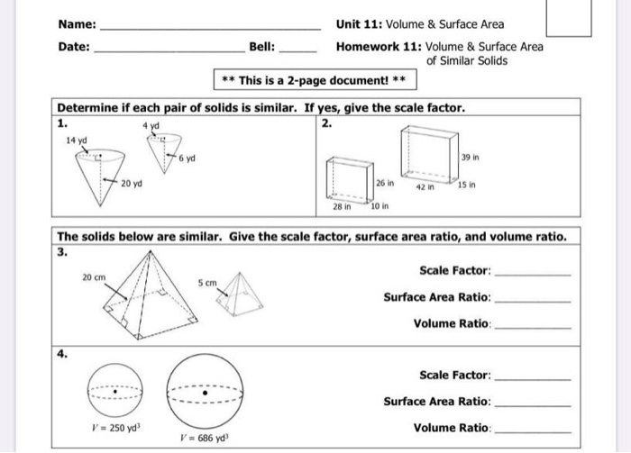 Unit 11 volume and surface area test answers